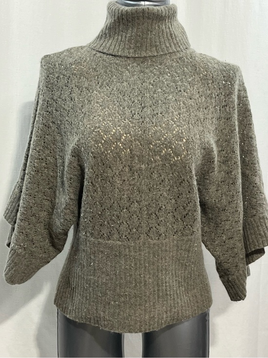 deane & white Sweaters - Womans Cozy grey Olive light Knit Turtleneck Poncho Sweater 71%wool work 1403